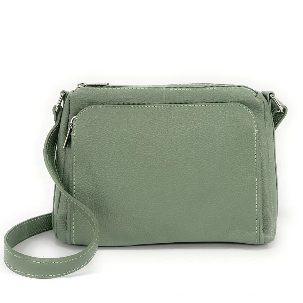 Sac trotteur à bandoulière en cuir grainé MANHATTAN Vert pastel
