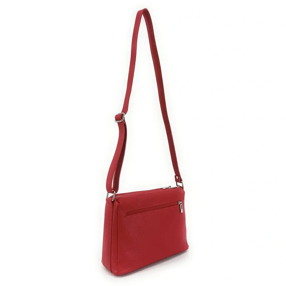 Sac trotteur à bandoulière en cuir grainé MANHATTAN Rouge garance