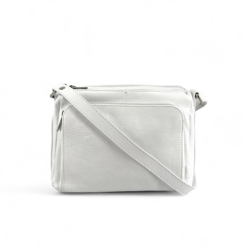 Sac trotteur à bandoulière en cuir grainé MANHATTAN Blanc
