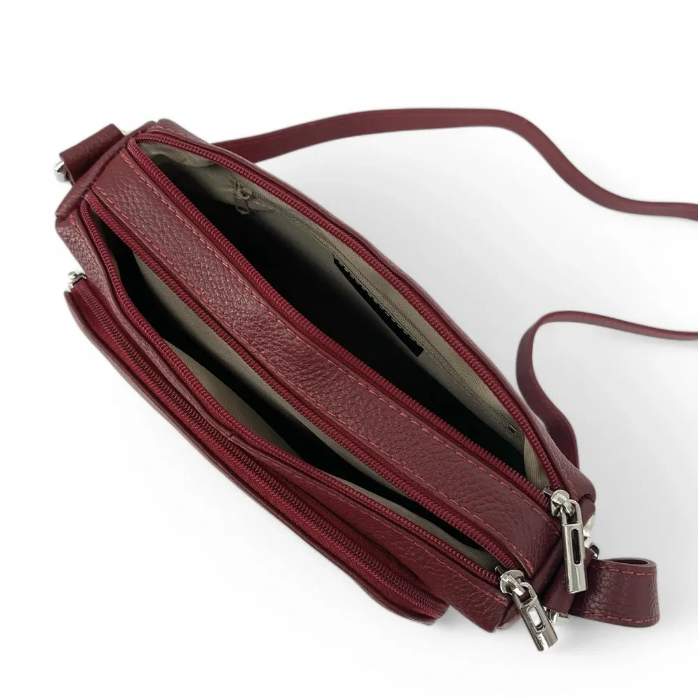 Sac trotteur à bandoulière en cuir grainé MANHATTAN Rouge bordeaux