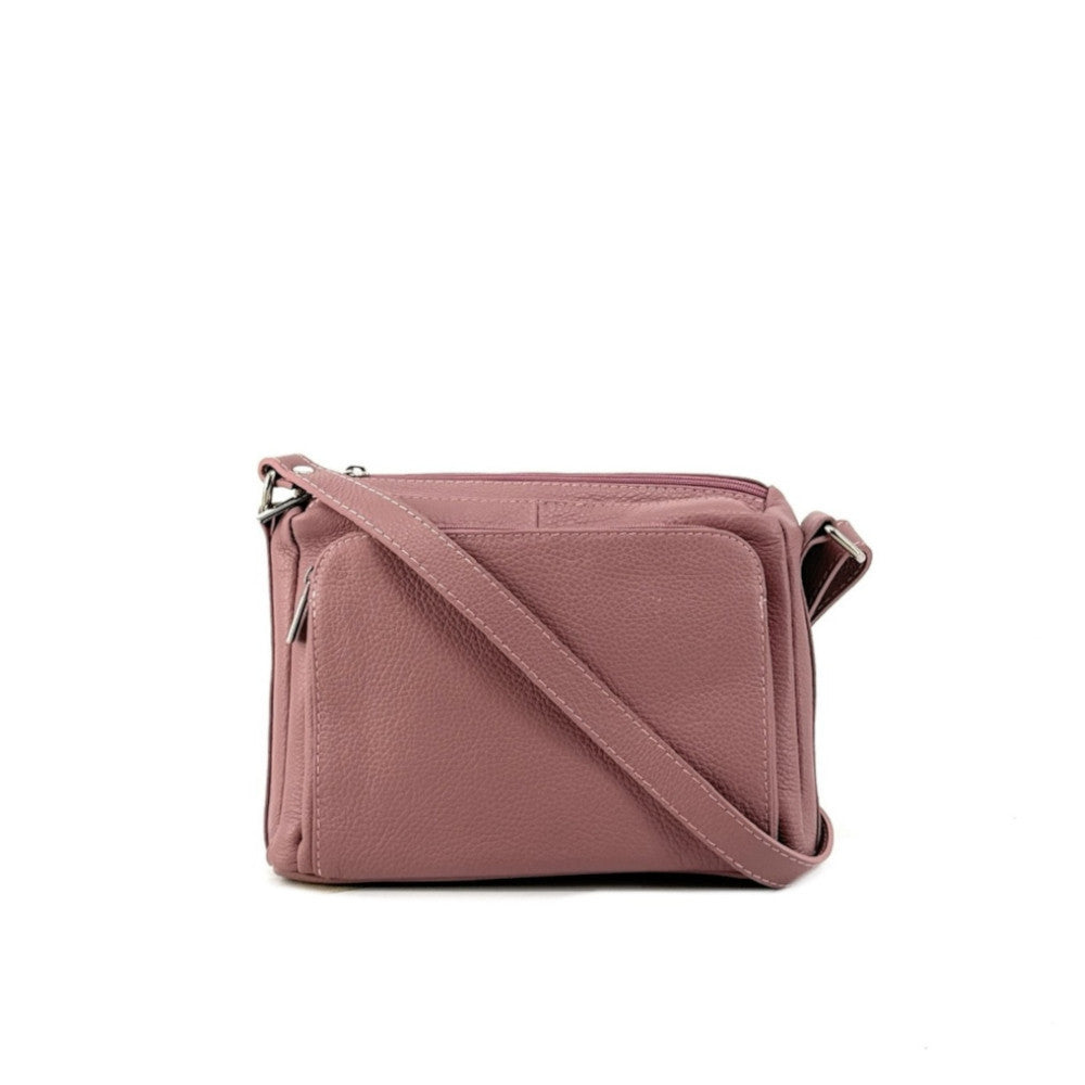 Sac trotteur à bandoulière en cuir grainé MANHATTAN Rose poudre