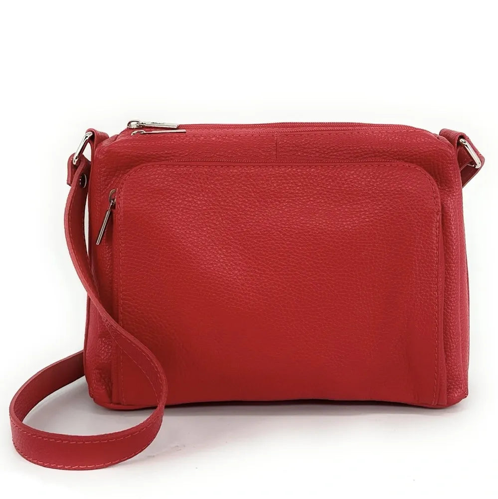 Sac trotteur à bandoulière en cuir grainé MANHATTAN Rouge garance
