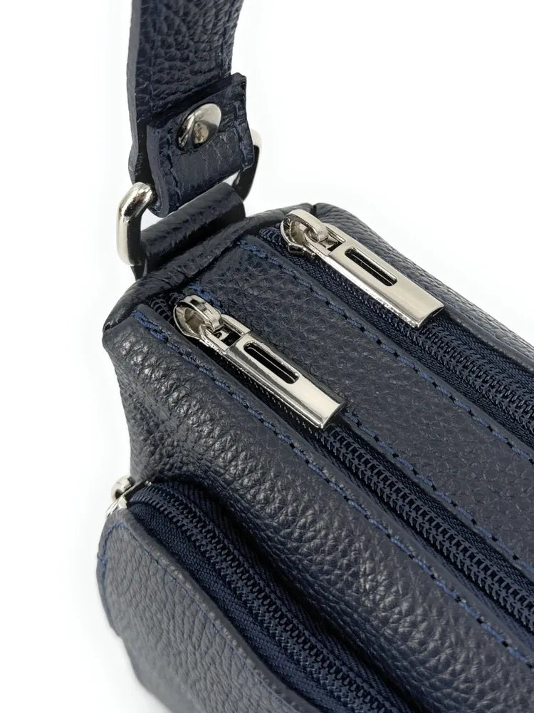 Sac trotteur à bandoulière en cuir grainé MANHATTAN Bleu marine