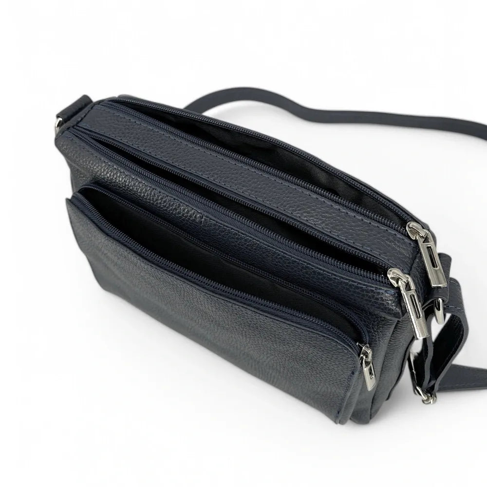 Sac trotteur à bandoulière en cuir grainé MANHATTAN Bleu marine