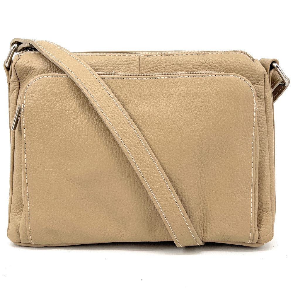 Sac trotteur à bandoulière en cuir grainé MANHATTAN Taupe clair