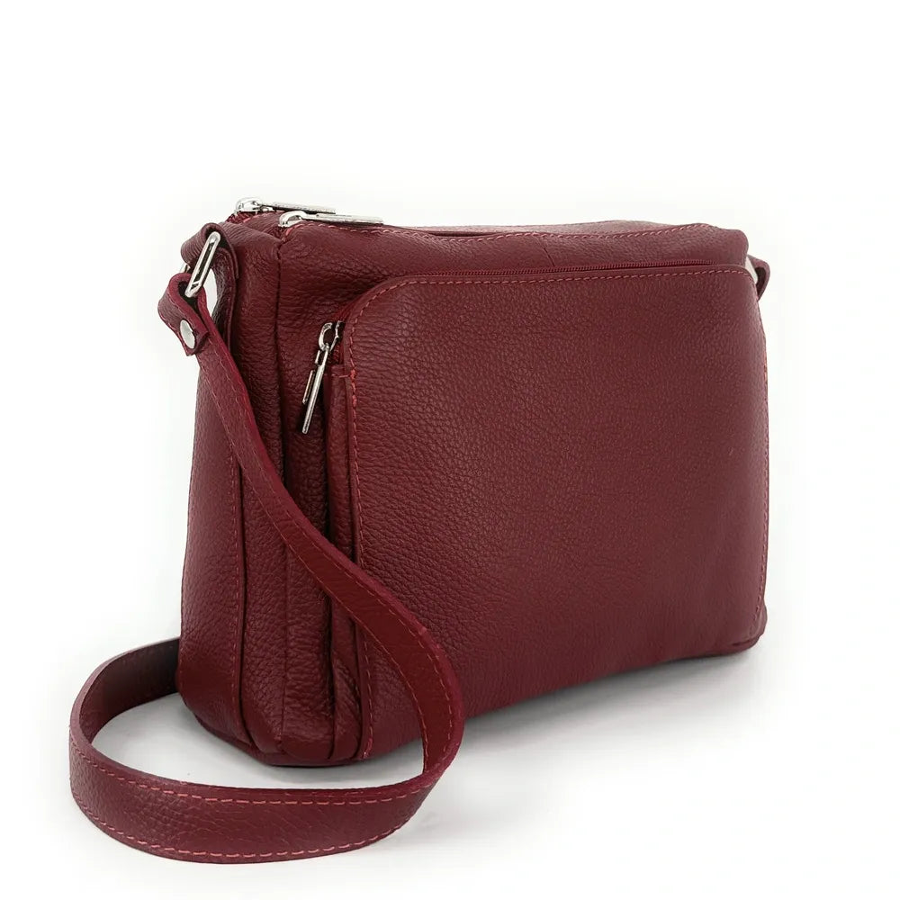 Sac trotteur à bandoulière en cuir grainé MANHATTAN Rouge bordeaux