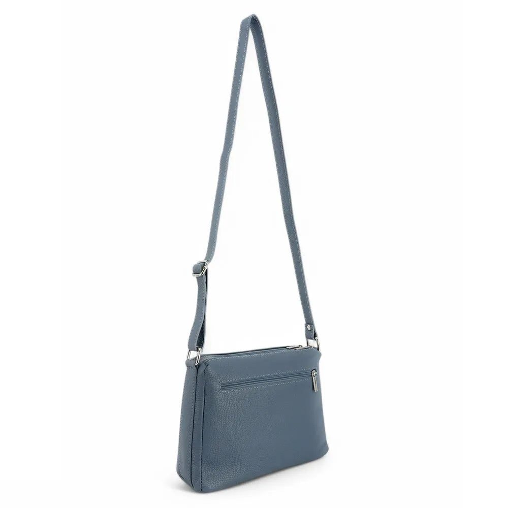 Sac trotteur à bandoulière en cuir grainé MANHATTAN Bleu glacier