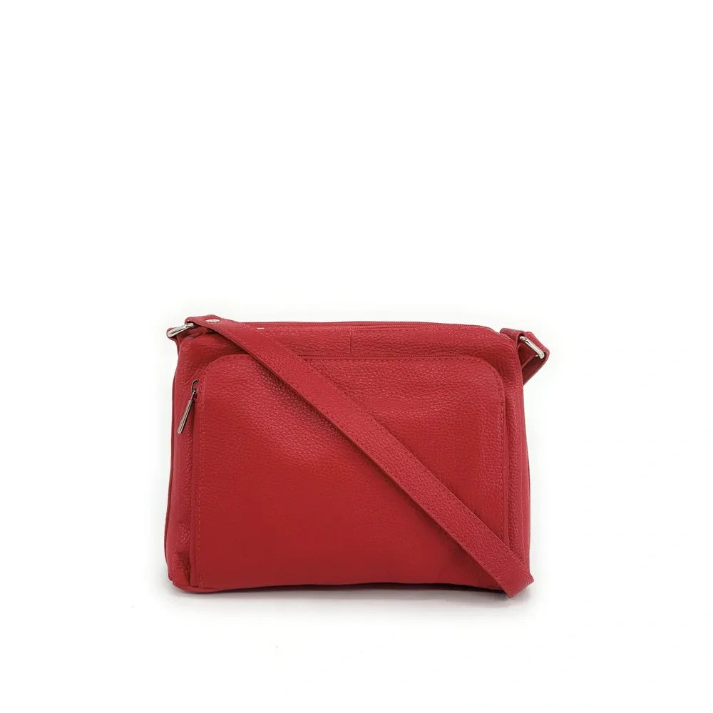 Sac trotteur à bandoulière en cuir grainé MANHATTAN Rouge garance