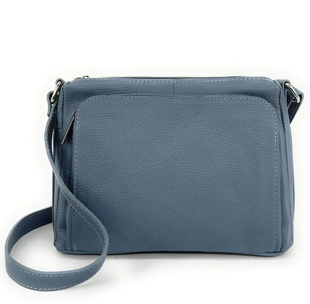 Sac trotteur à bandoulière en cuir grainé MANHATTAN Bleu glacier
