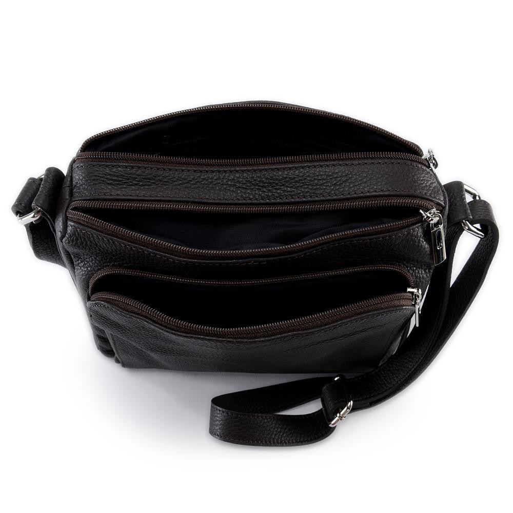 Sac trotteur à bandoulière en cuir grainé MANHATTAN Chocolat
