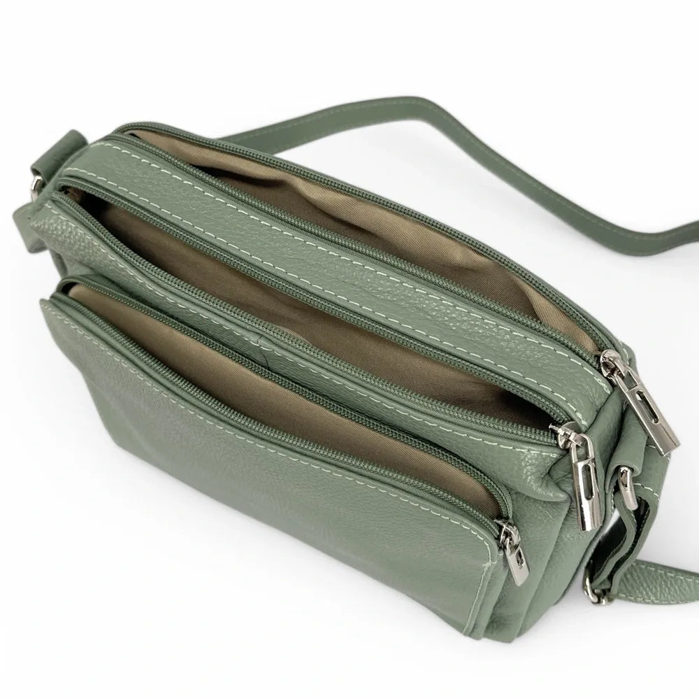 Sac trotteur à bandoulière en cuir grainé MANHATTAN Vert pastel