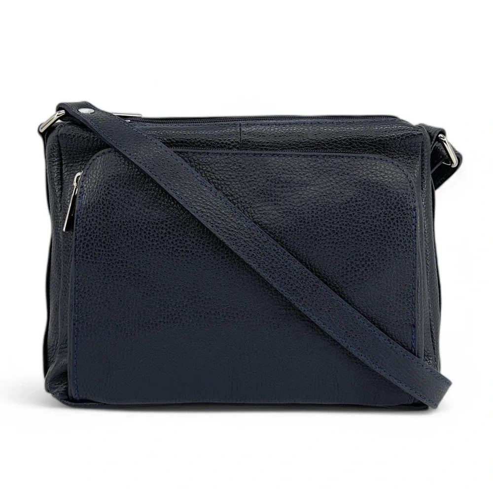 Sac trotteur à bandoulière en cuir grainé MANHATTAN Bleu marine