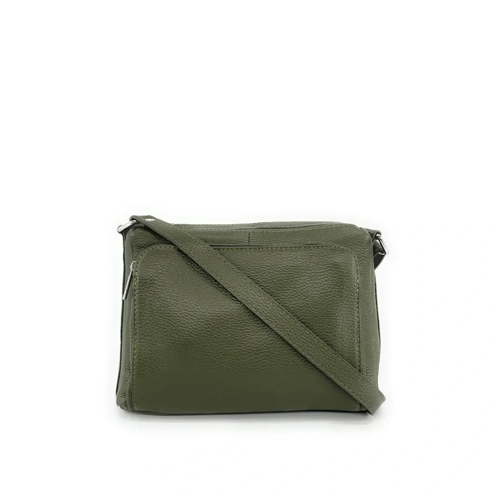 Sac trotteur à bandoulière en cuir grainé MANHATTAN Kaki