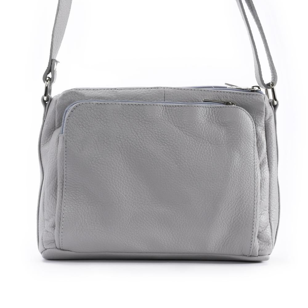 Sac trotteur à bandoulière en cuir grainé MANHATTAN Gris clair