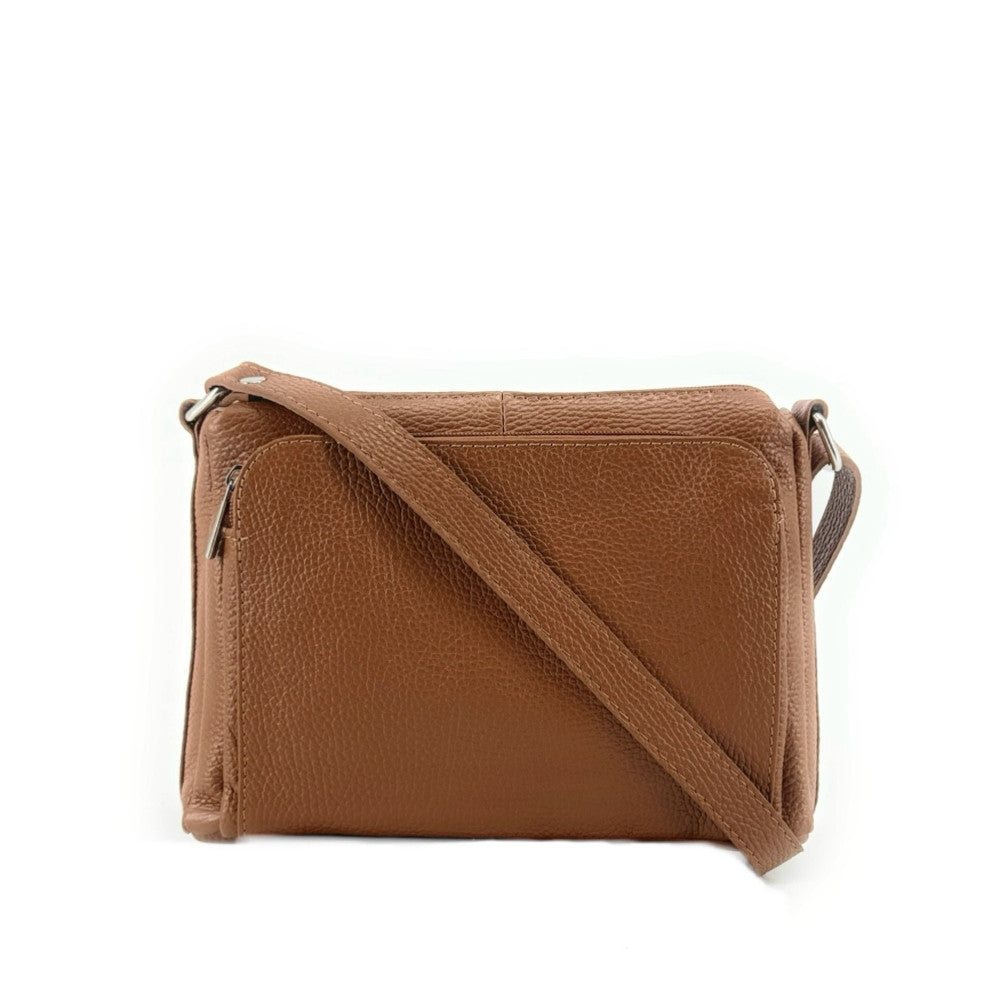 Sac trotteur à bandoulière en cuir grainé MANHATTAN Camel foncé