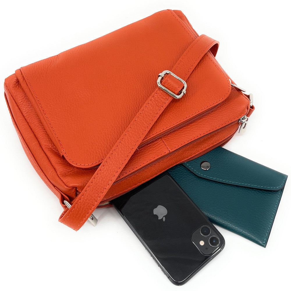 Sac trotteur à bandoulière en cuir grainé MANHATTAN Orange
