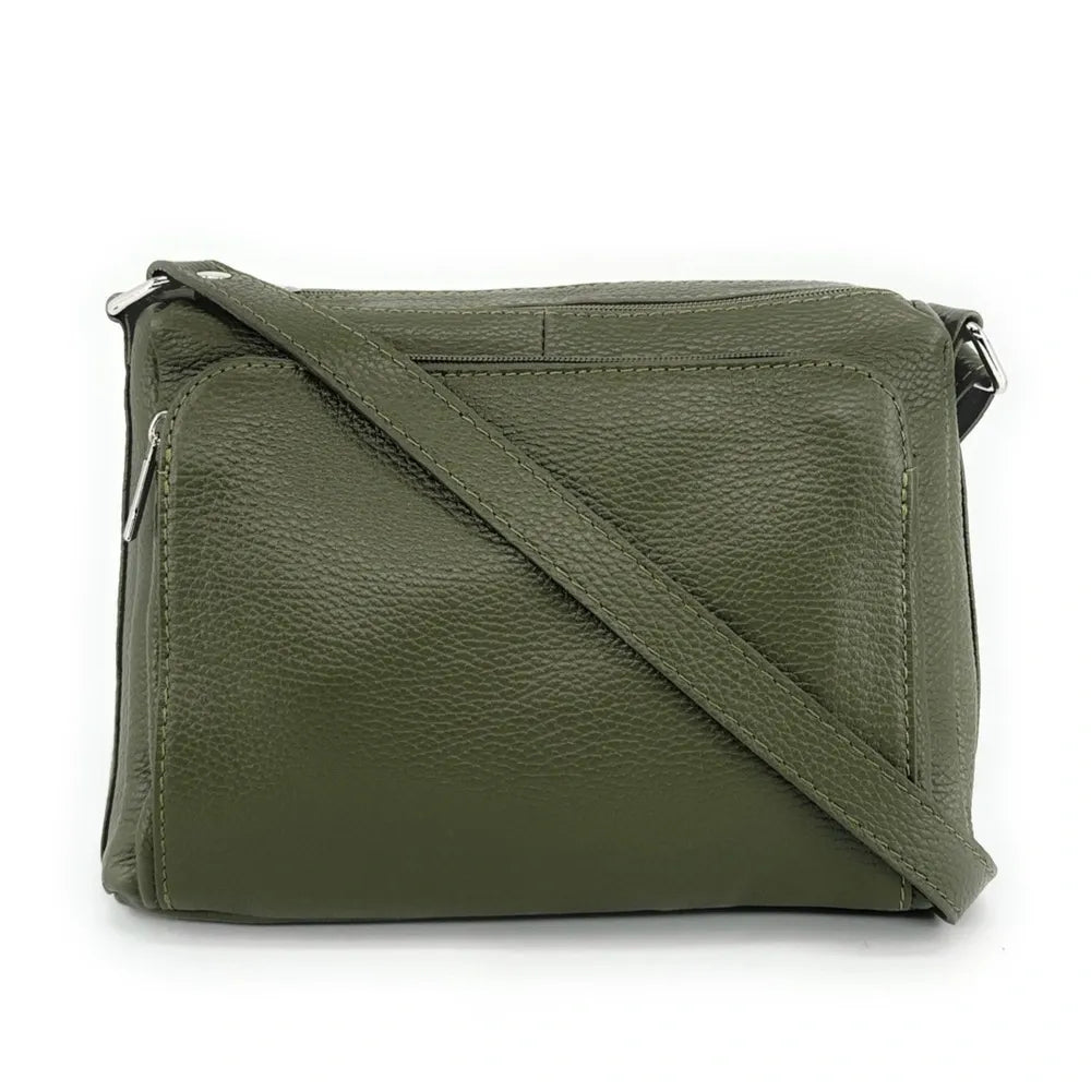 Sac trotteur à bandoulière en cuir grainé MANHATTAN Kaki