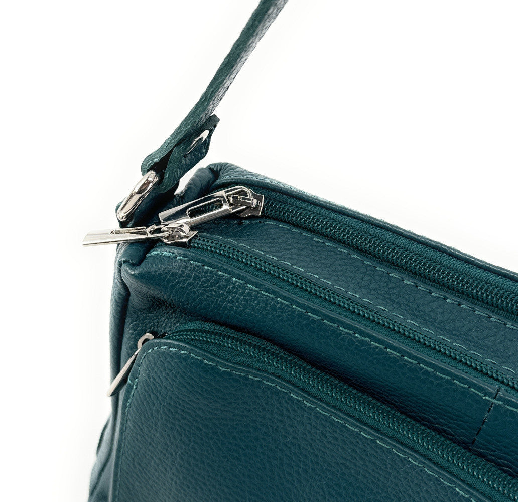 Sac trotteur à bandoulière en cuir grainé MANHATTAN Bleu vert canard