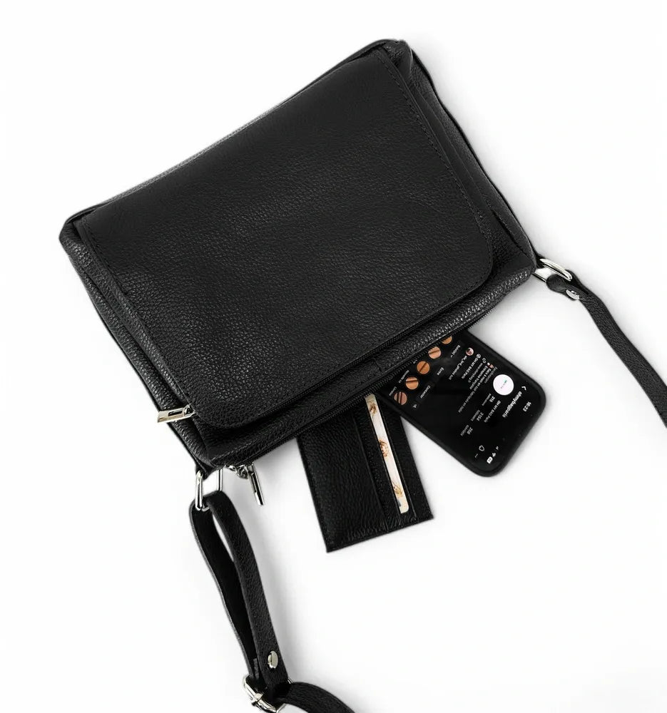 Sac trotteur à bandoulière en cuir grainé MANHATTAN Noir
