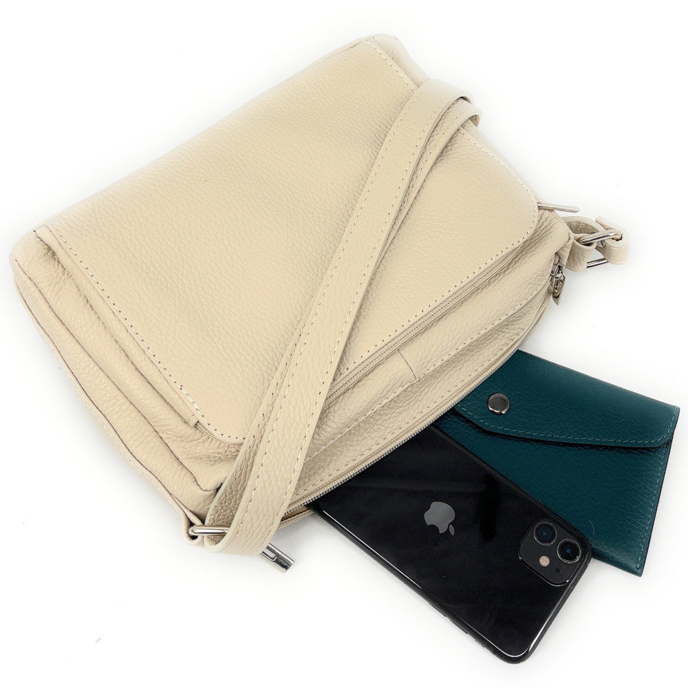 Sac trotteur à bandoulière en cuir grainé MANHATTAN Beige crème