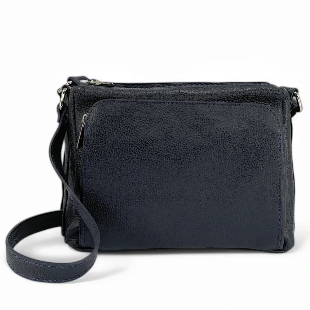 Sac trotteur à bandoulière en cuir grainé MANHATTAN Bleu marine