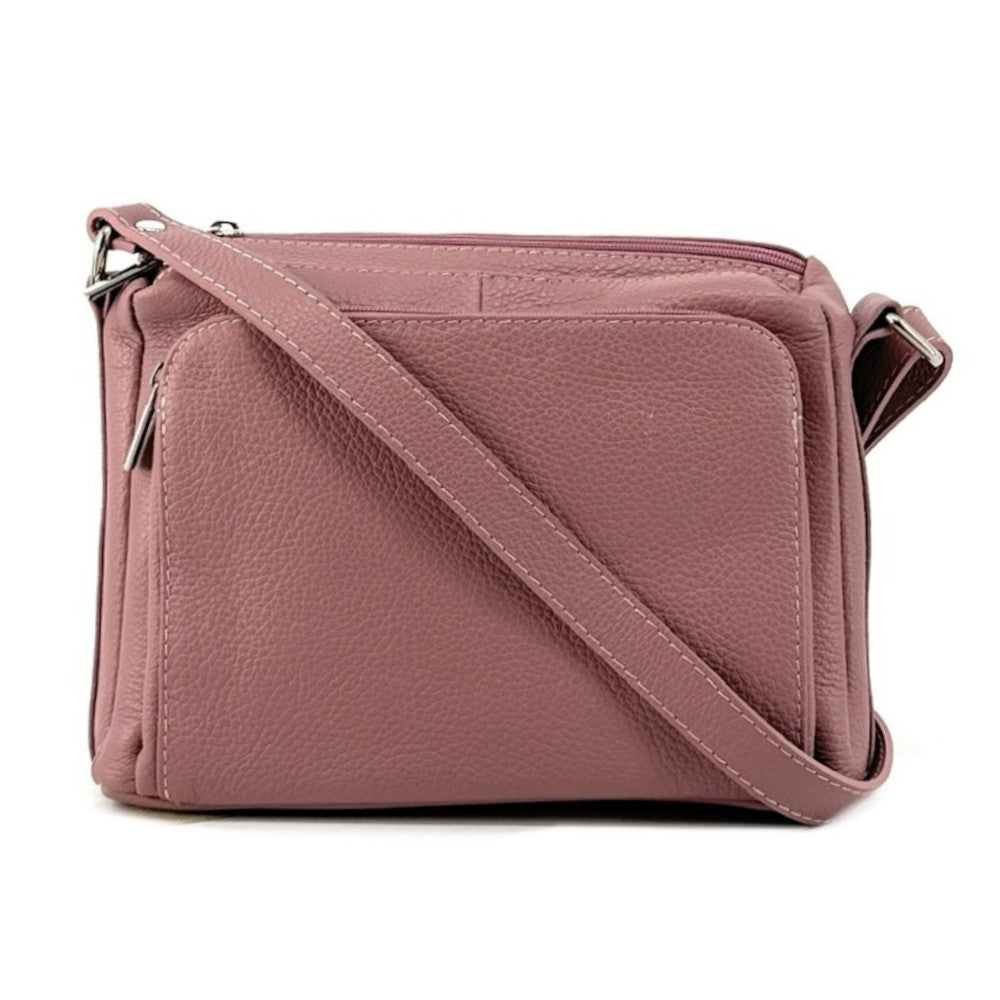 Sac trotteur à bandoulière en cuir grainé MANHATTAN Rose poudre