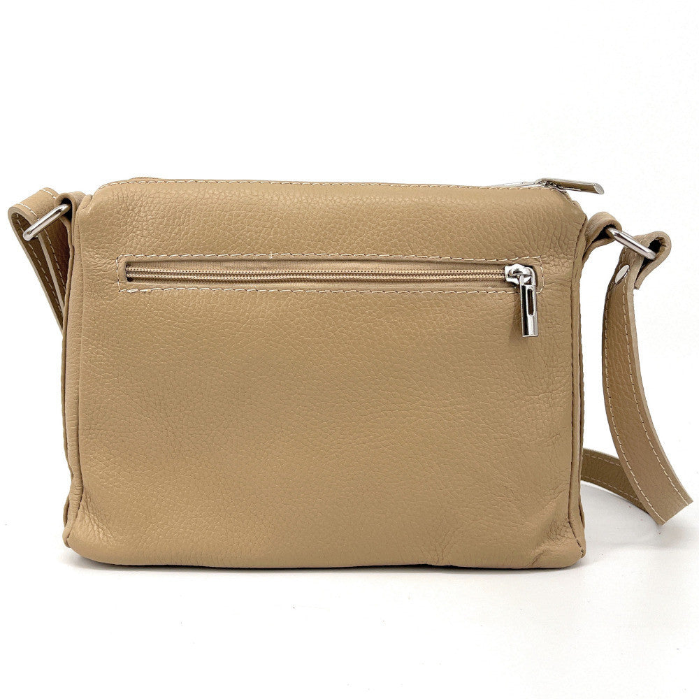 Sac trotteur à bandoulière en cuir grainé MANHATTAN Taupe clair