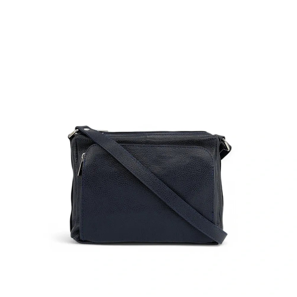 Sac trotteur à bandoulière en cuir grainé MANHATTAN Bleu marine