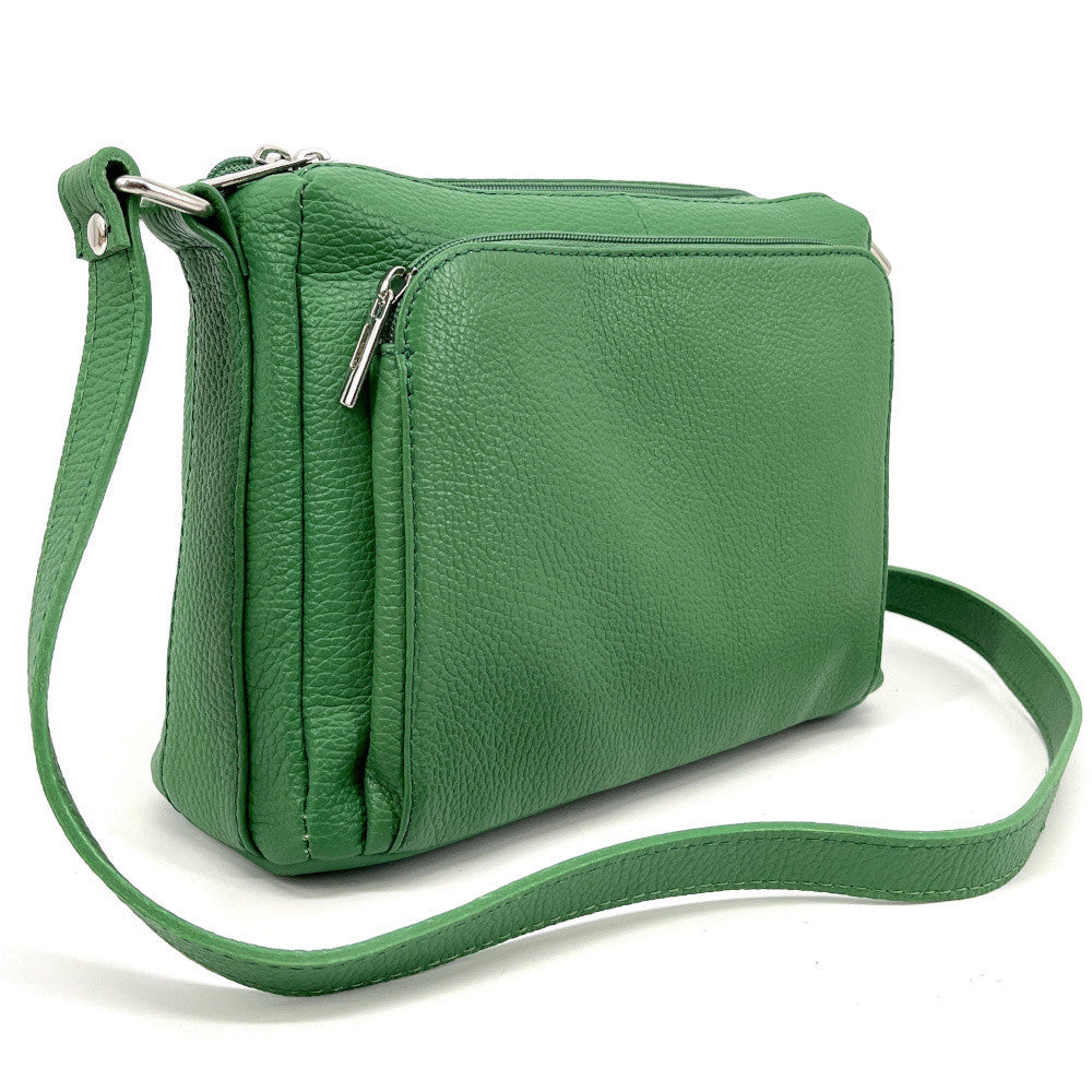 Sac trotteur à bandoulière en cuir grainé MANHATTAN Vert anglais