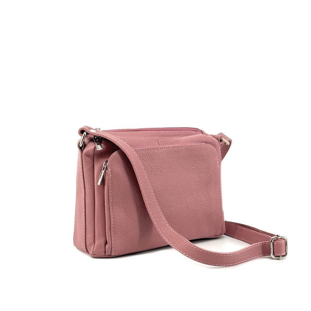 Sac trotteur à bandoulière en cuir grainé MANHATTAN Rose poudre