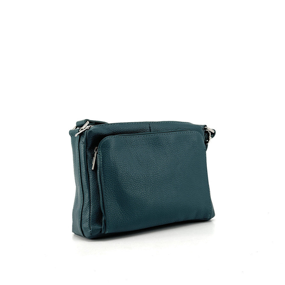 Sac trotteur à bandoulière en cuir grainé MANHATTAN Bleu vert canard