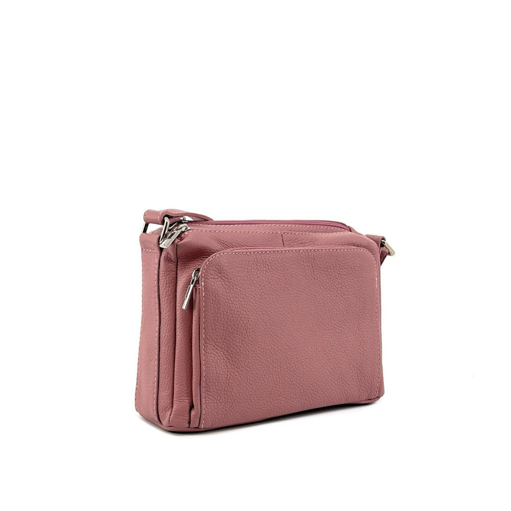 Sac trotteur à bandoulière en cuir grainé MANHATTAN Rose poudre