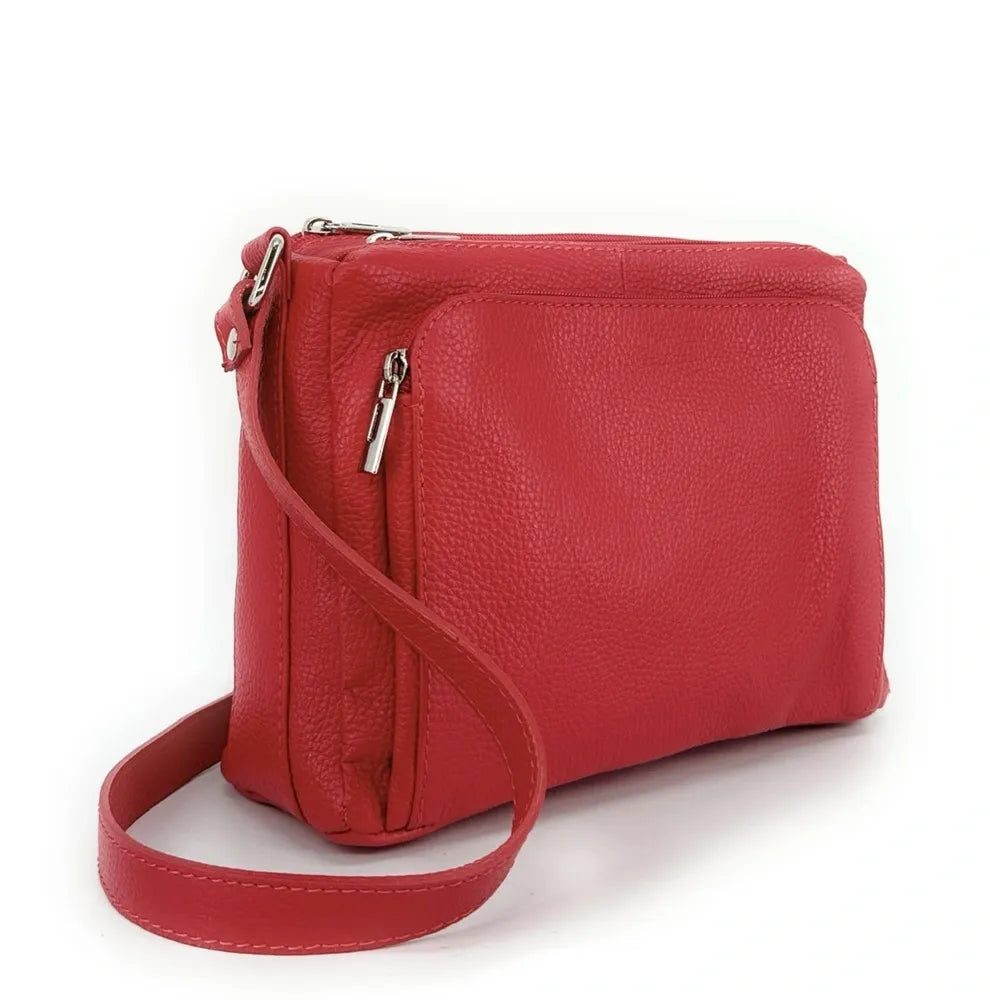 Sac trotteur à bandoulière en cuir grainé MANHATTAN Rouge garance
