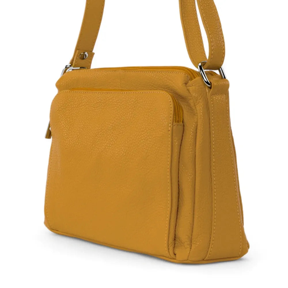Sac trotteur à bandoulière en cuir grainé MANHATTAN Jaune Moutarde