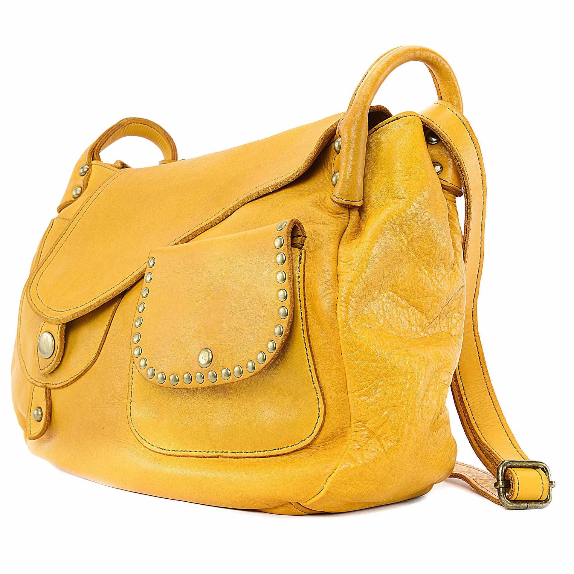 Sac besace à bandoulière en cuir vintage MISS CLYDE Jaune Moutarde