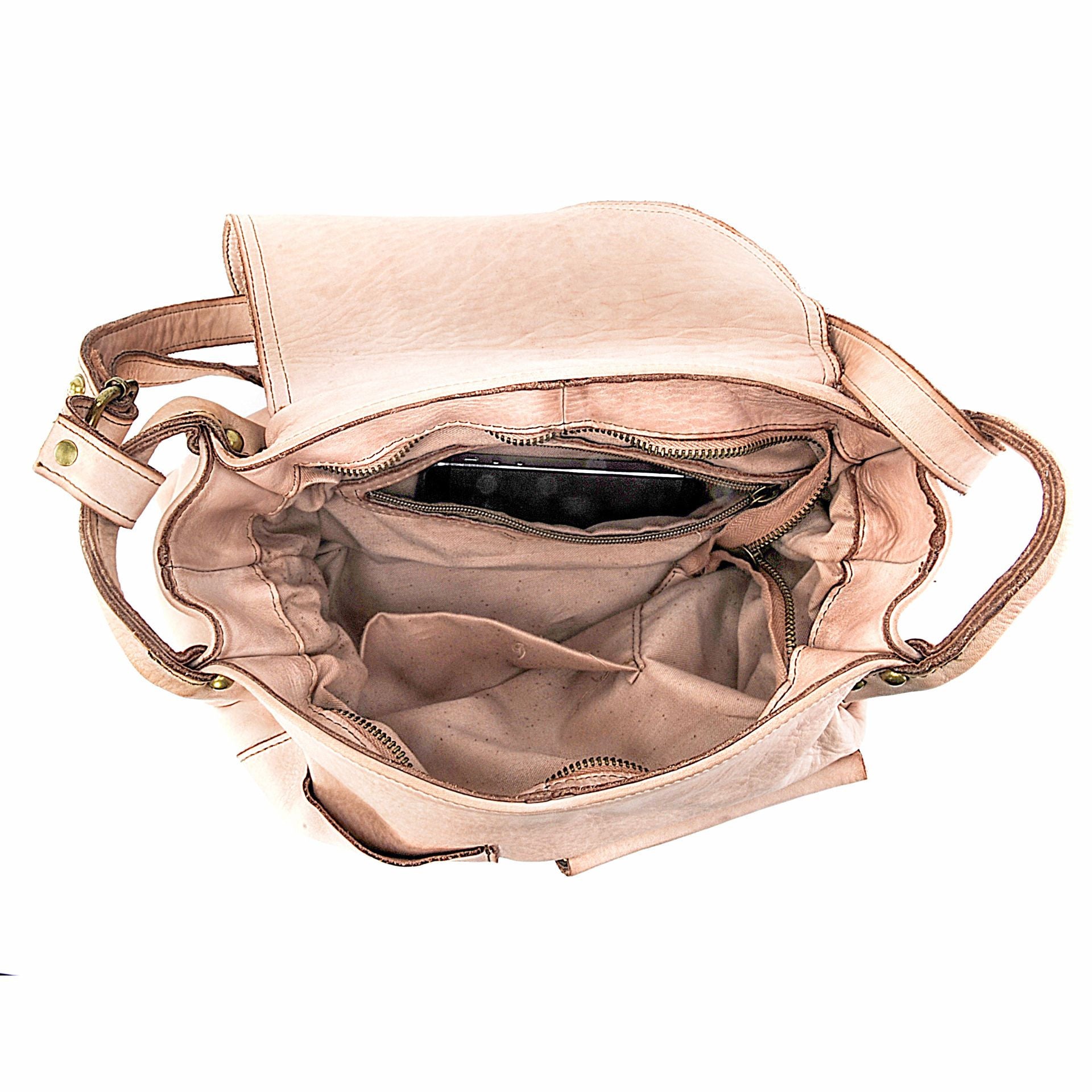 Sac besace à bandoulière en cuir vintage MISS CLYDE Rose nude