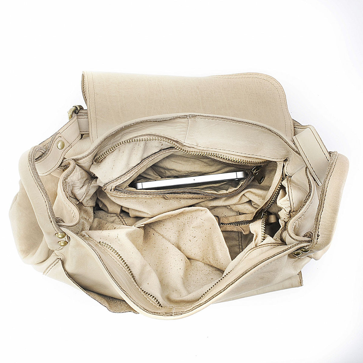 Sac besace à bandoulière en cuir vintage MISS CLYDE Taupe clair
