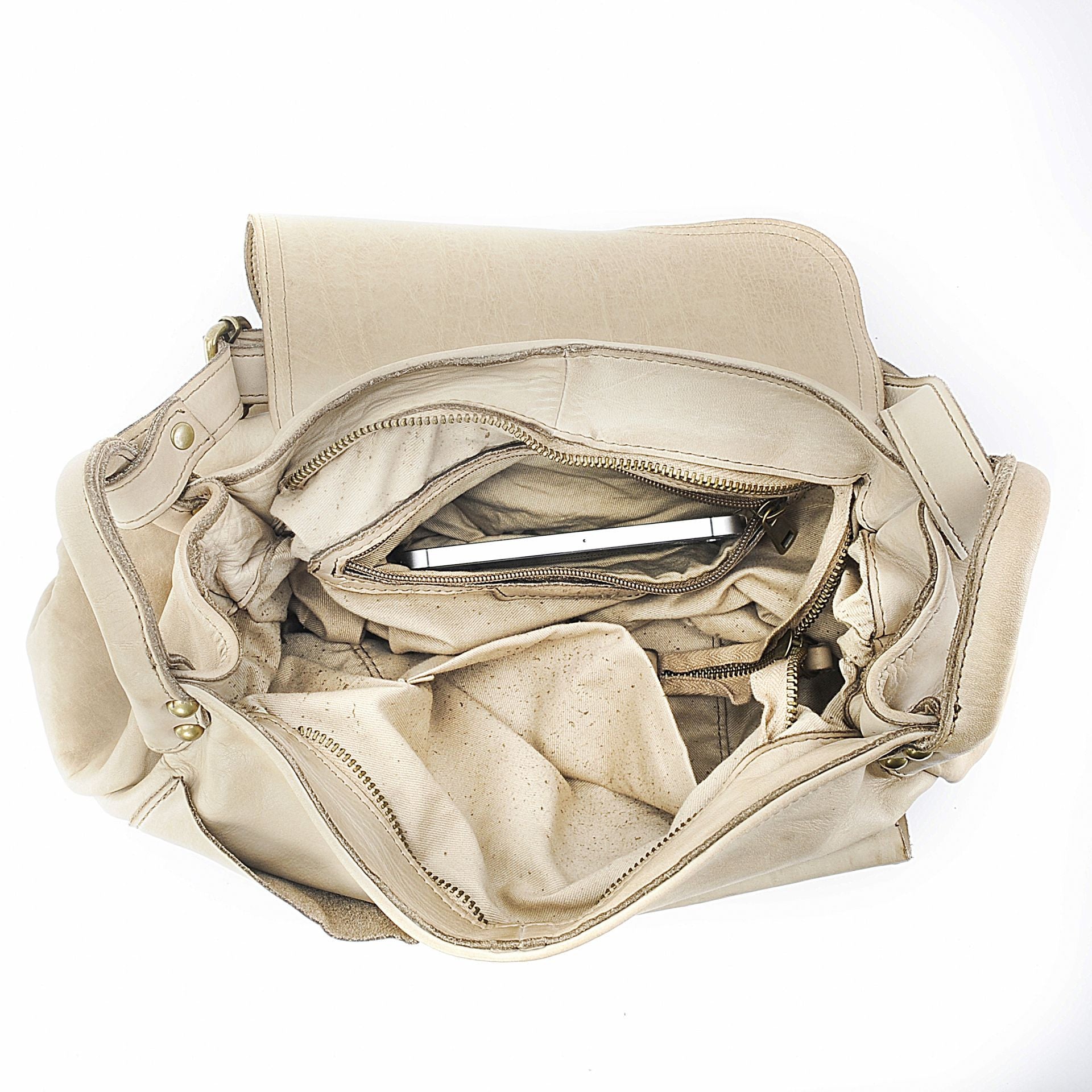 Sac besace à bandoulière en cuir vintage MISS CLYDE Taupe clair