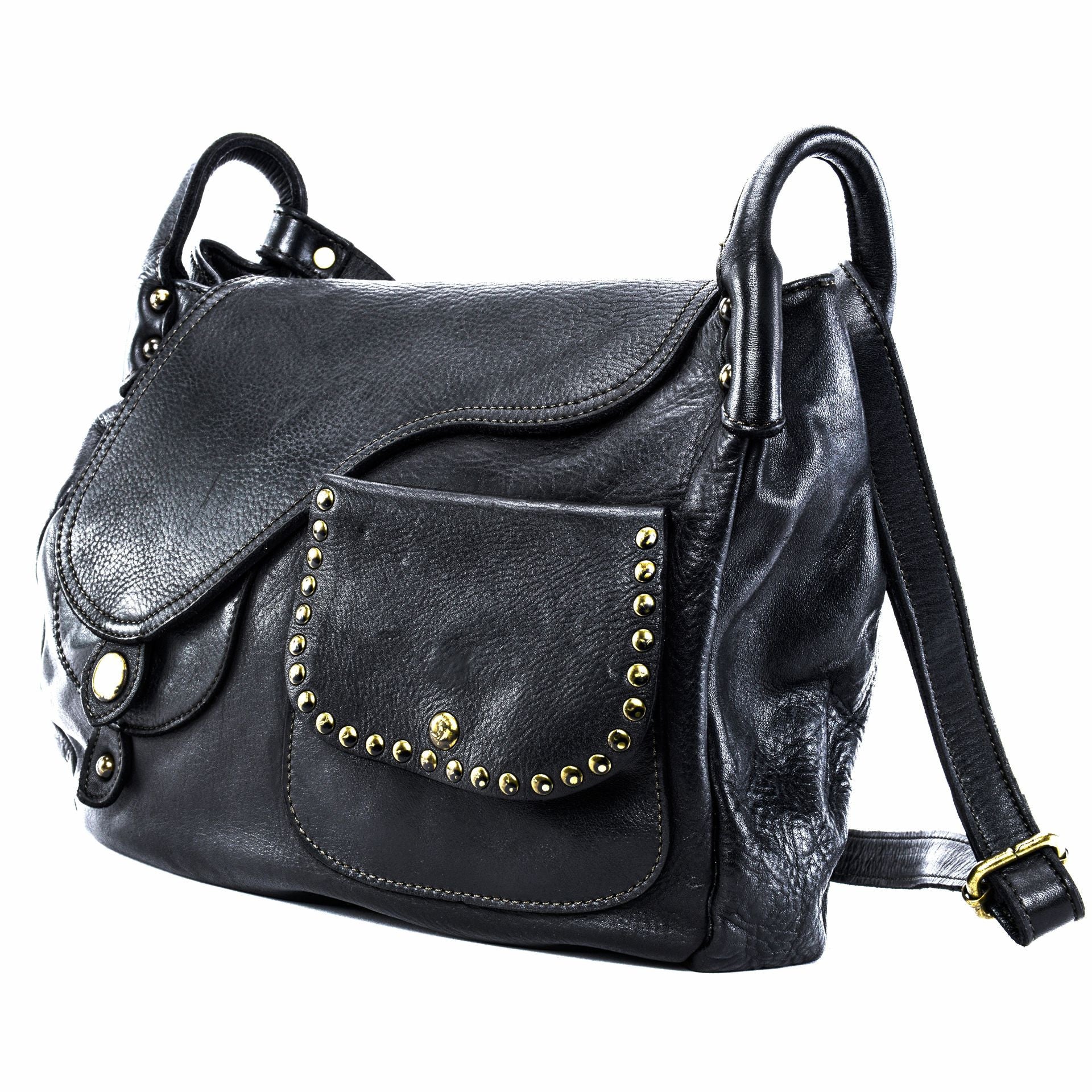 Sac besace à bandoulière en cuir vintage MISS CLYDE Noir