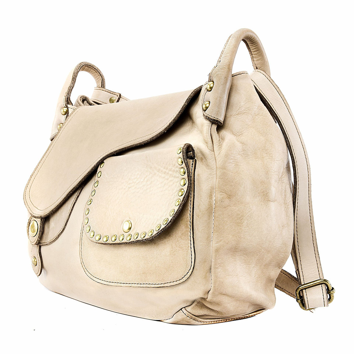 Sac besace à bandoulière en cuir vintage MISS CLYDE Taupe clair