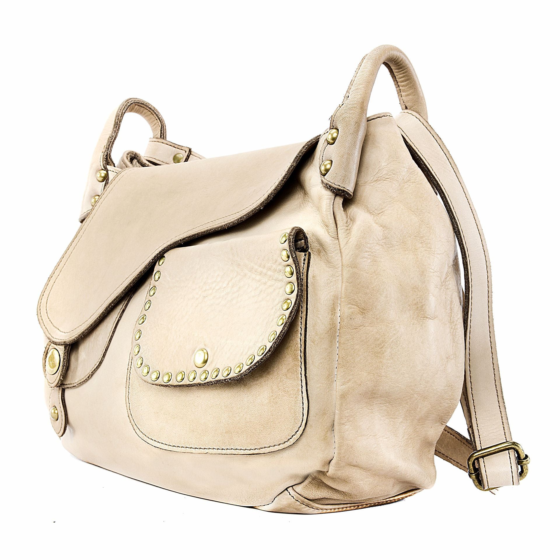 Sac besace à bandoulière en cuir vintage MISS CLYDE Taupe clair