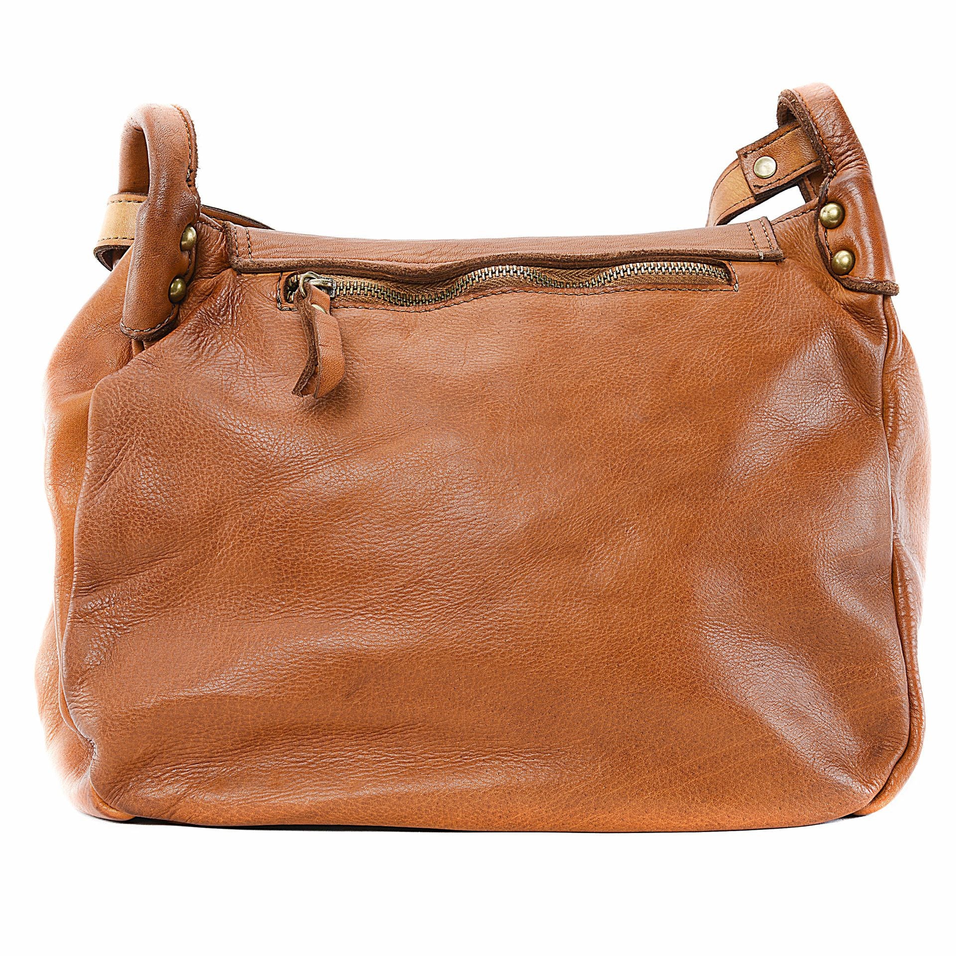 Sac besace à bandoulière en cuir vintage MISS CLYDE Cognac