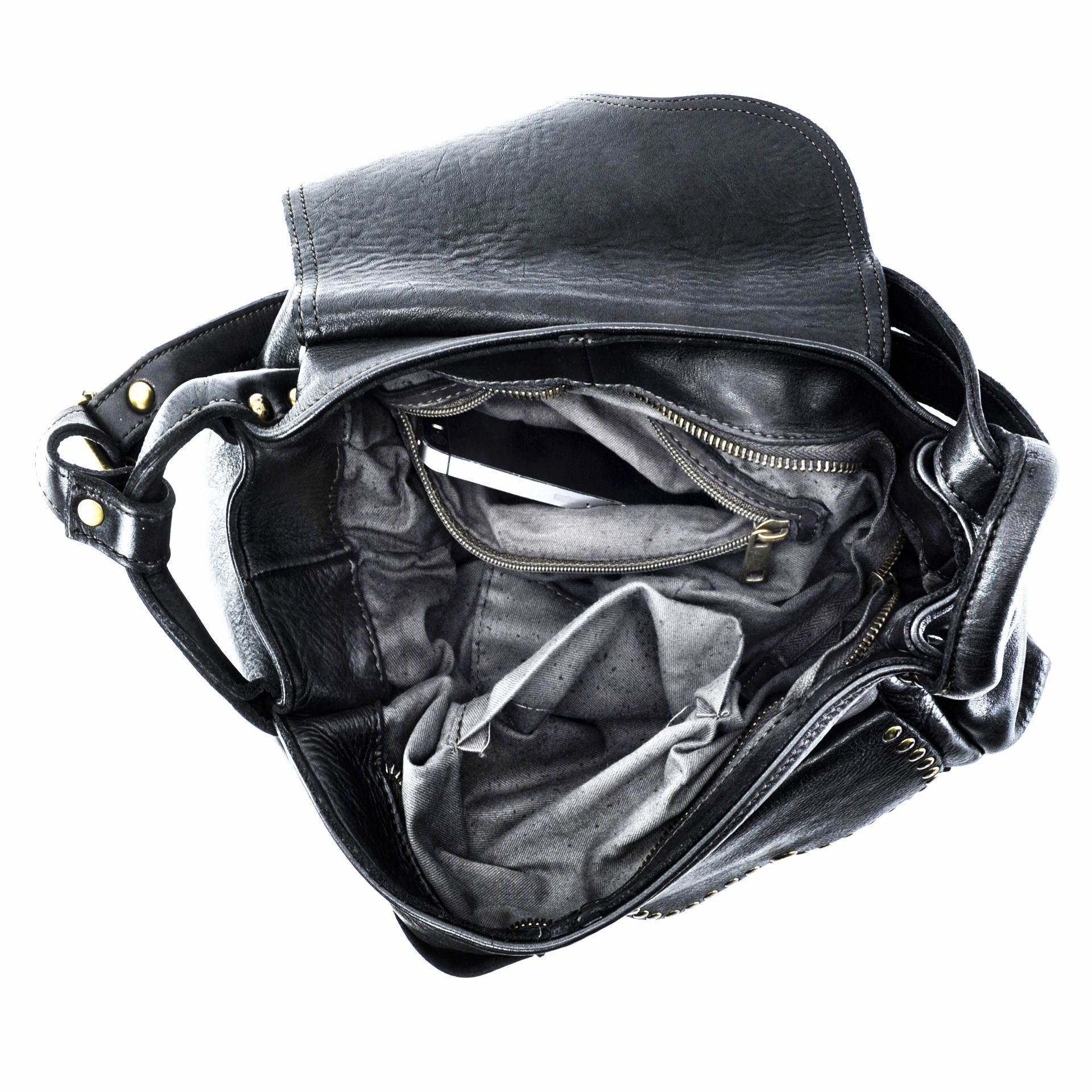 Sac besace à bandoulière en cuir vintage MISS CLYDE Noir