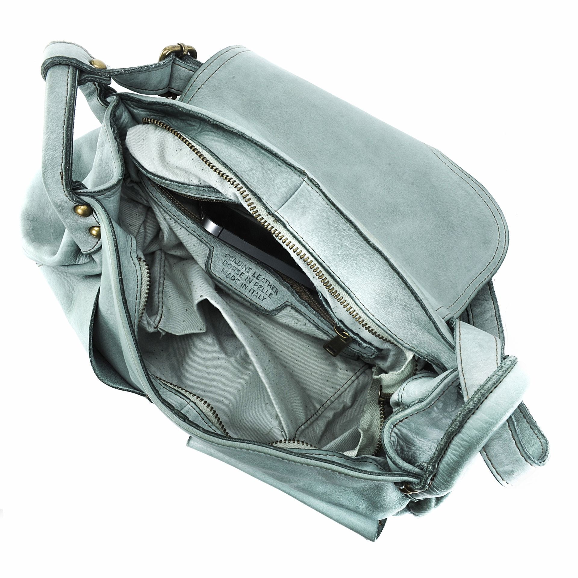 Sac besace à bandoulière en cuir vintage MISS CLYDE Bleu pastel