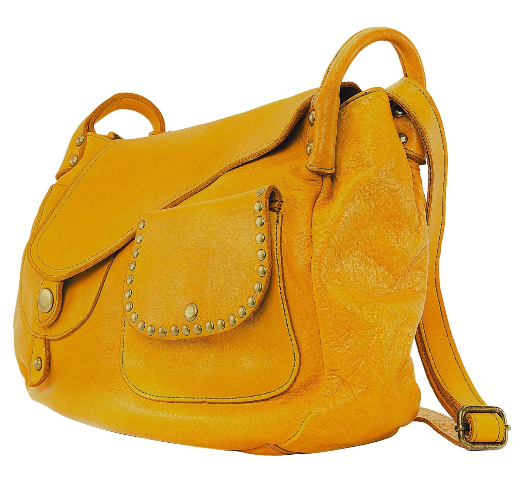 Sac besace à bandoulière en cuir vintage MISS CLYDE Safran