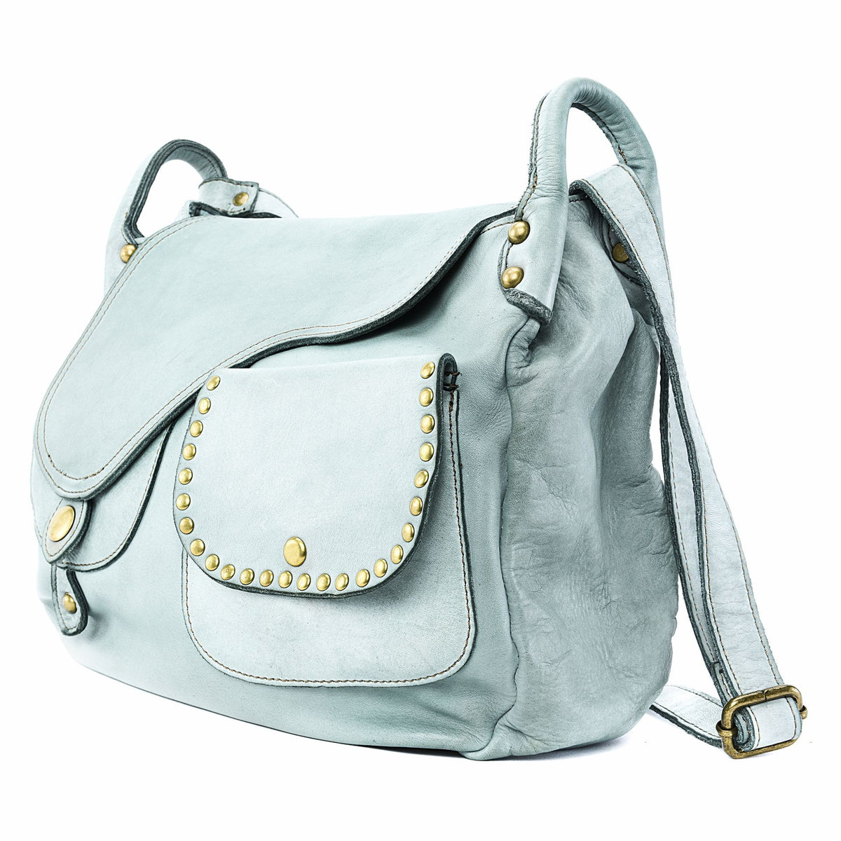Sac besace à bandoulière en cuir vintage MISS CLYDE Bleu pastel