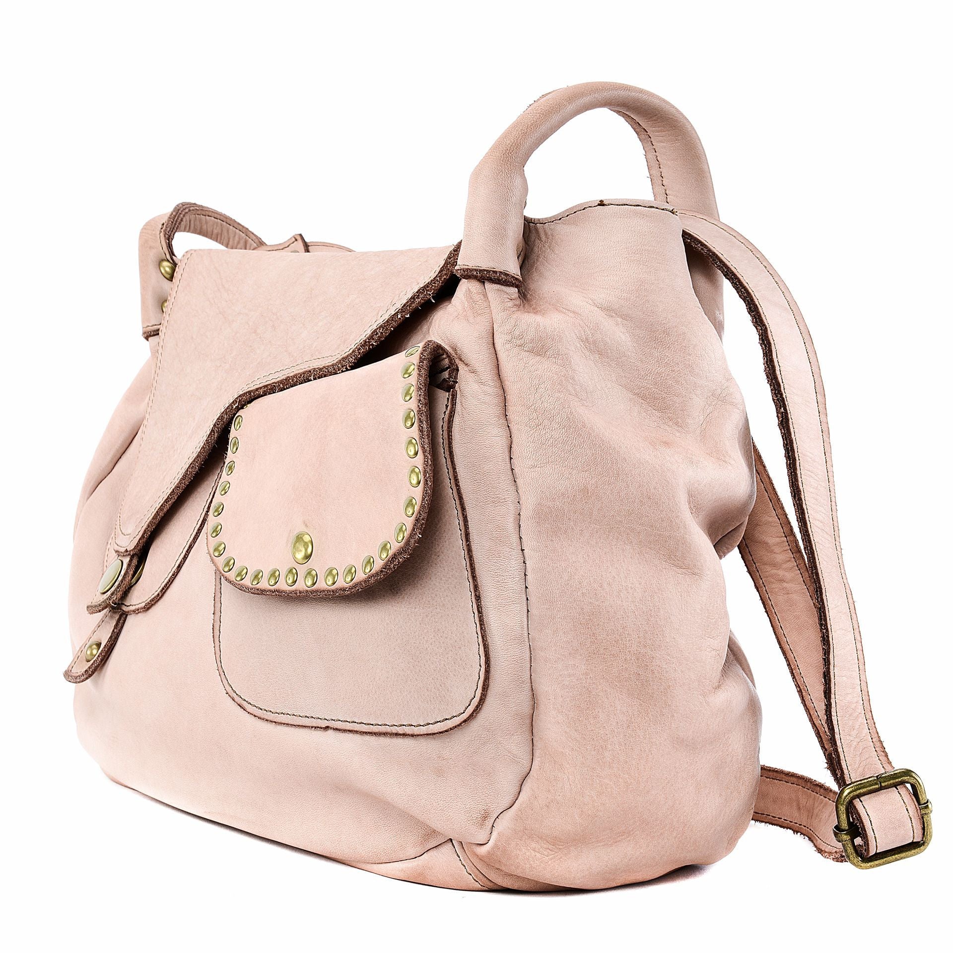 Sac besace à bandoulière en cuir vintage MISS CLYDE Rose nude