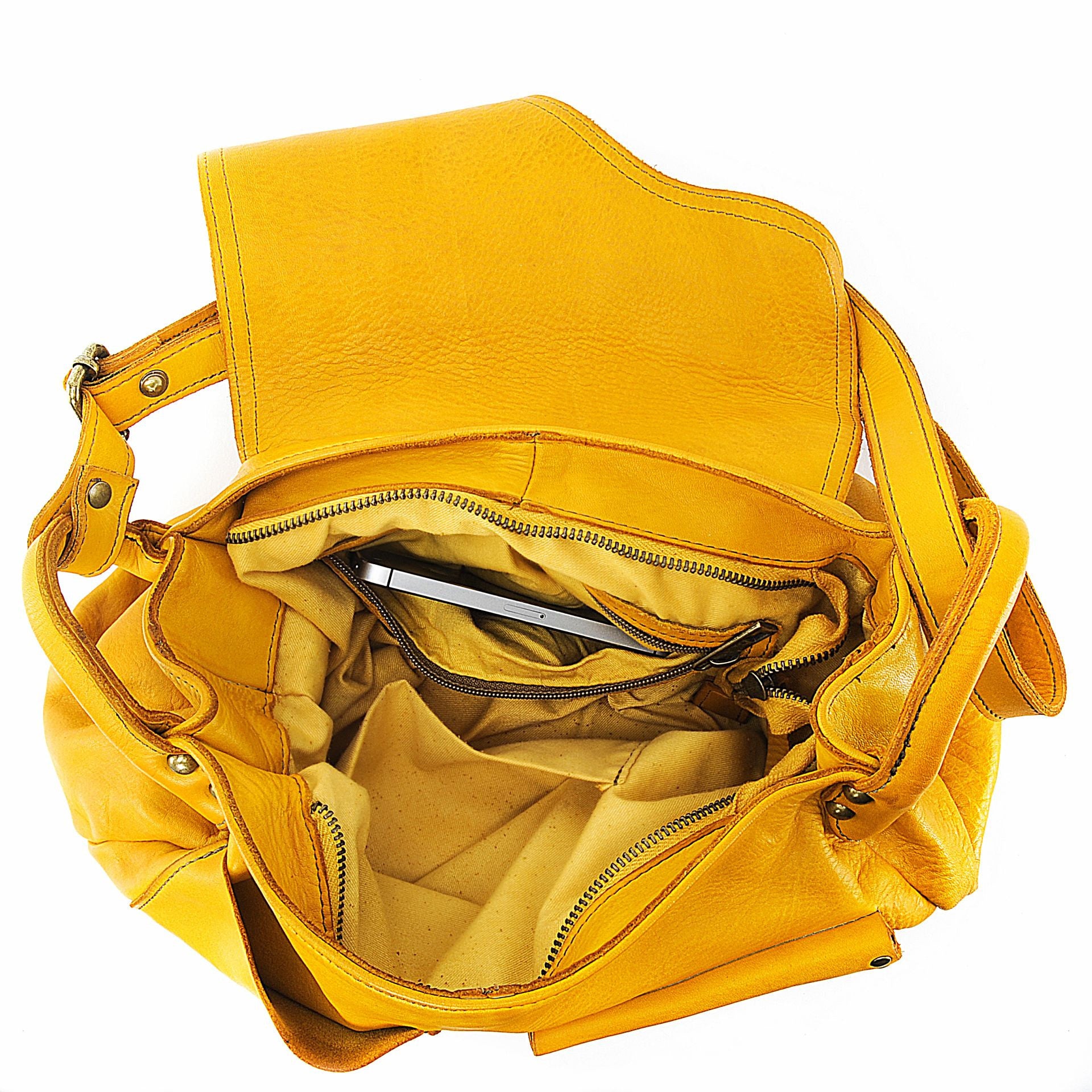 Sac besace à bandoulière en cuir vintage MISS CLYDE Jaune Moutarde
