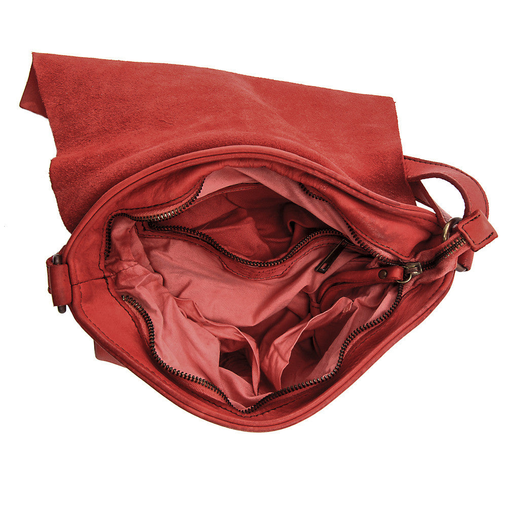 Sac besace à bandoulière en cuir vintage MISS COQUETTE Rouge garance