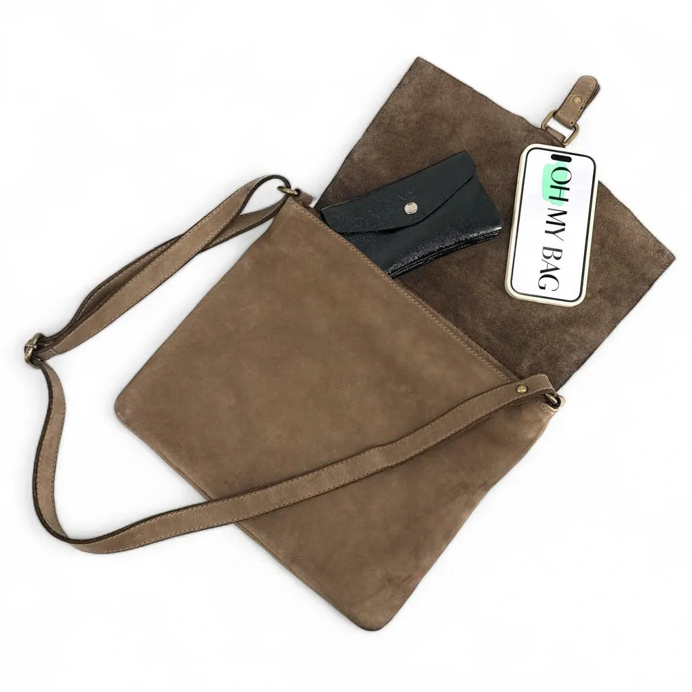Sac besace à bandoulière en cuir vintage MISS COQUETTE Taupe